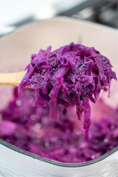 Sauteed red cabbage on stove is so easy to do in a Dutch Oven! Buttered and a wonderful vegetable side dish, it goes with anything for dinner. Fried Purple Cabbage Recipe, Purple Cabbage Recipe, Purple Cabbage Recipes, Sauteed Red Cabbage, Easy Cabbage Recipes, Cabbage Recipes Healthy, Purple Vegetables, Buttered Cabbage, Red Cabbage Recipes