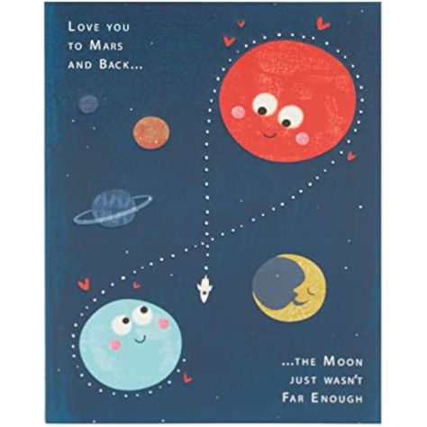 Forget the moon, tell them you love them to Mars and back with this fun space-themed Valentineâ€s Day card Editorial Inside Reads: Happy Valentine's Day Envelope Included Card Size: 117mm x 157mm Cute Cartoon Valentine's Day Card. Space Themed Valentines, Cute Planets, Valentines Day Card For Him, Planets Design, Punny Valentines, Valentines For Daughter, Planet Design, Romantic Cards, Valentine Greeting Cards