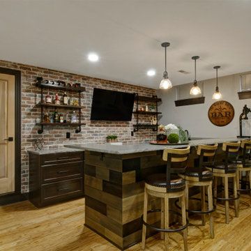 Classy Basement, Basement Bar Remodel, Bar Renovation, Bar Tv, Home Wet Bar, Recessed Panel Cabinets, Rustic Basement, Home Bar Design, Diy Home Bar