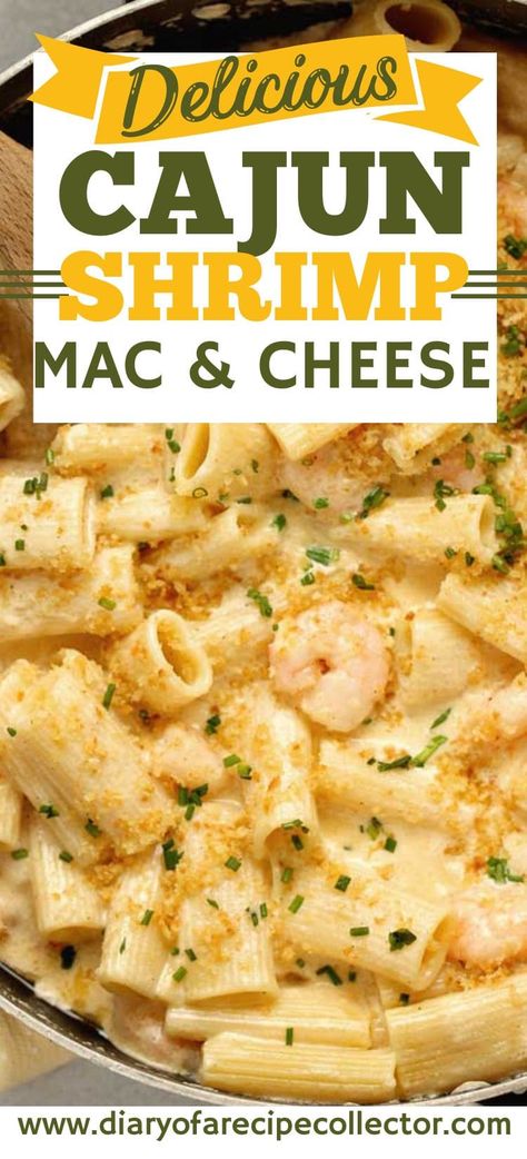 Cajun Shrimp Mac and Cheese - Diary of A Recipe Collector Cajun Shrimp And Crab Mac And Cheese, Cajun Main Dishes, Different Types Of Mac And Cheese, Cajun Shrimp Mac And Cheese, Cajun Mac And Cheese Recipe, Shrimp Mac And Cheese Recipe, Cabana Recipes, Cajun Mac And Cheese, Parmesan Shrimp Pasta