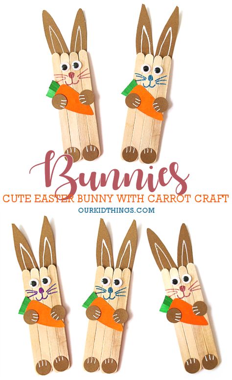 Craft Stick Bunny Craft Easter Crafts Preschool, Bunny Craft, April Crafts, Easter Arts And Crafts, Fun Easter Crafts, Easter Bunny Crafts, Spring Crafts For Kids, Eggs Easter, Easter Projects