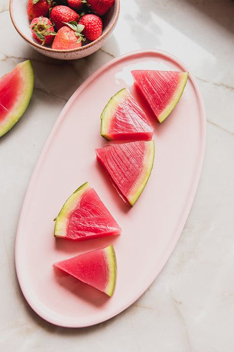 Watermelon Jello Slices, Freezer Desserts Recipes, Watermelon Jello, Watermelon Gummies, Unbound Wellness, Autoimmune Paleo Recipes, Aip Desserts, Breakfast Appetizers, Watermelon Rind