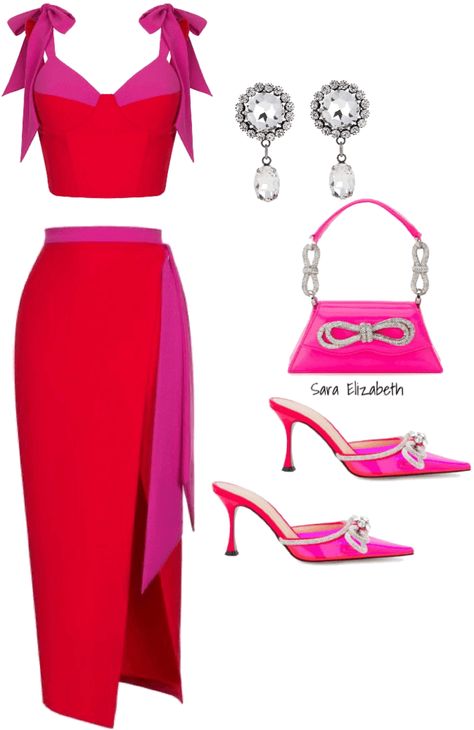 #machandmach #pinkandred #redandpink #coord #twinset #fashion. Discover outfit ideas for party made with the shoplook outfit maker. How to wear ideas for ALESSANDRA RICH Crystal clip-on and pink and red Red Co Ord, Outfit Ideas For Party, 60 Outfits, Coord Sets, Valentine Collection, Alessandra Rich, Red Purses, Outfit Maker, Red Outfit