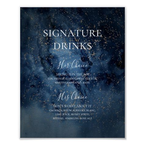 Celestial Night Sky | Gold Signature Drinks Sign - Gifts For Her Acotar Wedding, Night Sky Wedding, Star Themed Wedding, Boho Outdoor Wedding, Navy Blue Watercolor, Galaxy Wedding, Gold Drinks, Starry Night Wedding, Drinks Sign