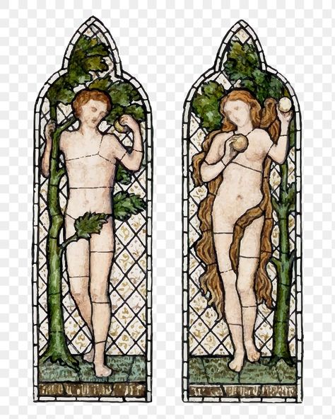 Eve Tattoo, Burne Jones, Window Illustration, Leaf Man, Edward Burne Jones, Collage Scrapbook, Png Vintage, Adam And Eve, Vintage Love