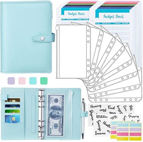 Amazon.com: Budget Binder - 37PCS Money Saving Binder,Cash Envelopes for Budgeting, A6 PU Leather Binder with Zipper Envelopes, Snap Button, Expense Trackers, Label Stickers,Money Organizer for Cash,Light Blue : Everything Else Diy Cash Envelope System Binder, Diy Budget Binder, Money Organizer Diy Budget Binder, Money Stuffing Binders, Money Saving Binder, Cash Planner Budget Binder, Saving Binder, Baddie Budget Binder, Brown Budget Binder