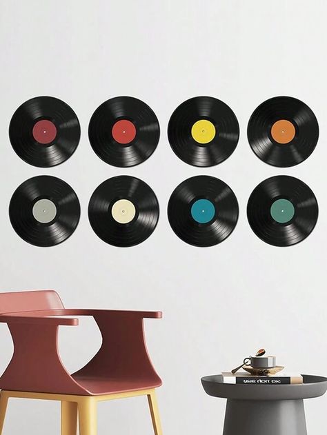 8pcs/pack Waterproof Vinyl Record Shaped Wall Sticker With Dj Music Vintage Record Pattern For Home Decorations In Bedroom, Living Room, Entryway, Etc | SHEIN USA Vinyl Records Decor, Haloween Decor, Vinyl Records Wall, Records Wall, Belt Diy, Home Room Decor, Vinyl Record Wall, Record Wall, Wall Stickers Living Room