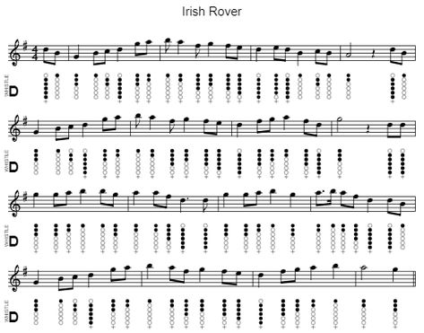 Irish Rover - Tin Whistle Tab & Sheet Music Notes Irish Flute Sheet Music, Tin Whistle Notes, Irish Tin Whistle, Tin Whistle Tabs Songs, Tin Whistle Sheet Music, Rover Song, Tin Whistles, Irish Flute, Irish Folk Songs