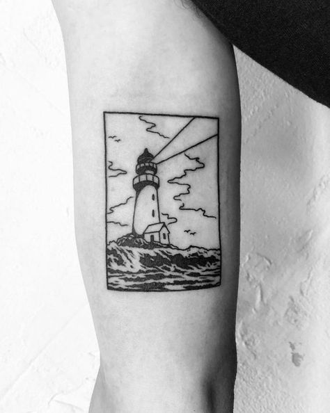 Traditional Lighthouse Tattoo, Maine Tattoo, Traditional Tattoo Designs, Lighthouse Tattoo, Hiking Tattoo, Drawing Styles, Matching Tattoo, Tattoo Flash Art, Time Tattoos