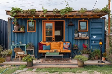 Storage Container Tiny Home, Container Bedroom Ideas, Shipping Container She Shed, Painted Shipping Containers, Storage Container House, Sustainable Tiny House, Container Home Interior, Container Studio, Container Decoration