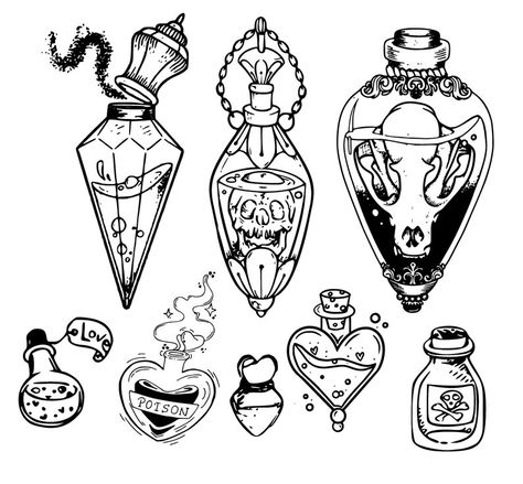 Witchy Potion Bottle Tattoo, Crystal Potion Bottle Tattoo, Spooky Potion Bottle Tattoo, Potion Bottle Tattoo Design, Simple Potion Bottle Tattoo Design, Heart Potion Bottle Tattoo, Watermark Ideas, Pink Tattoo, Bottle Tattoo