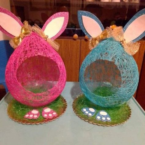 String Easter Basket, Easter Crafts Dollar Store, Creative Easter Baskets, Easter Crafts For Adults, Easter Basket Ideas, Easter Craft Decorations, Crafts Easter, Egg Easter, Spring Easter Crafts