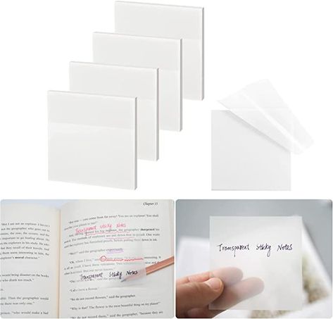 Amazon.com : Transparent Sticky Notes - 3x3 inch Clear Sticky Notes Waterproof Self-Adhesive Translucent Sticky Note Pads for Books Annotation, See Through Sticky Notes for School & Office (200 Sheets) : Office Products Books Annotation, Clear Sticky Notes, Oil Based Markers, Book Tabs, Transparent Sticky Notes, Cute Stationary School Supplies, School Pack, Stick Notes, Reading Notes