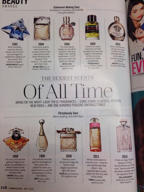 Cosmo's sexiest scents of all time! Types Of Perfume Scents, Different Types Of Perfume, Most Attractive Scents For Women, Must Have Perfumes For Women, Perfume Categories, Sexiest Perfume For Women, Finery Perfume Combos, Dior Lip Glow, Wear Perfume