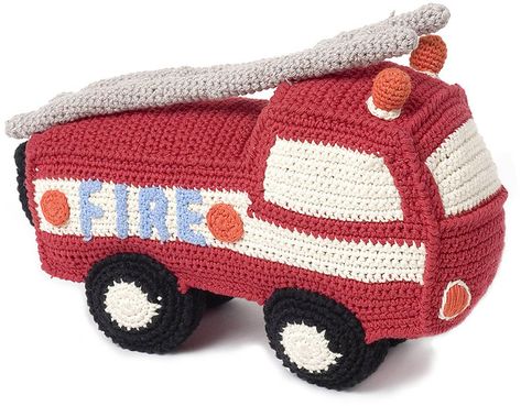 Anne-Claire Petit - Crochet Fire Engine with Bell - Red *affil link Crochet Vehicles, Crochet Car, Pola Amigurumi, Crochet For Boys, Cuddly Toy, Crochet Toy, Fire Engine, Amigurumi Toys, Crochet For Kids