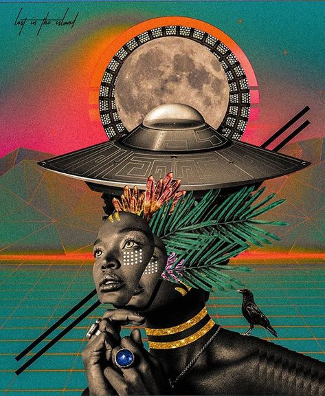 𝓚𝓪𝔂𝓵𝓪𝓷 𝓜. (@lost_intheisland) • Instagram photos and videos Oracle Cards Art, Afrofuturism Fashion, Moon Collage, Drawing Down The Moon, Ancient Astronaut Theory, Black Power Art, Afrofuturism Art, Graphic Design Portfolio Inspiration, Contemporary African Art