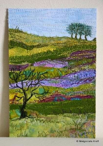 Slow Stitching Landscapes, Fabric Art Collage Landscape Quilts, Fabric Landscapes Textile Artists, Sewing Landscapes, Landscape Quilts Tutorial, Landscape Art Quilts, Yarn Painting, Landscape Quilt, Textile Art Embroidery