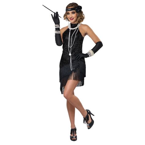 PRICES MAY VARY. Costume Includes: Dress, Headband, Flower Clip Women's Small (6-8): Chest 36", Waist 27", Hips 37", Height 67", Up to 125LBs Necklace, gloves, bracelets not included 20s Costume, Black Flapper Dress, Flapper Girls, Style Année 20, Sequin Costume, Kids Costumes Girls, California Costumes, Flapper Costume, Halloween Tattoo