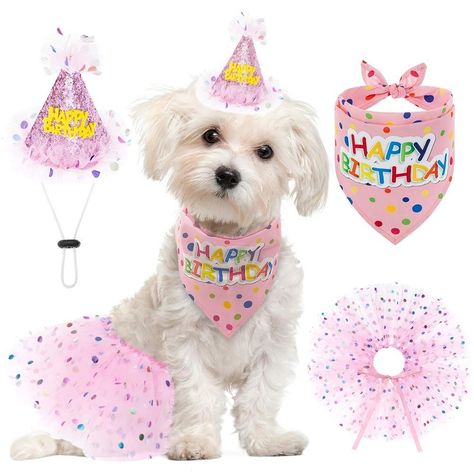 SCENEREAL Dog Birthday Bandana with Bow Tie, Hat and Cake Topper, Perfect Birthday Suit Decorations for Small and Medium Dogs, Puppies Dog Party Decorations, Dog Birthday Hat, Birthday Party Accessories, Pet Birthday, Puppy Birthday Parties, Cute Dresses For Party, Kitty Party, Puppy Birthday, Dog Birthday Party