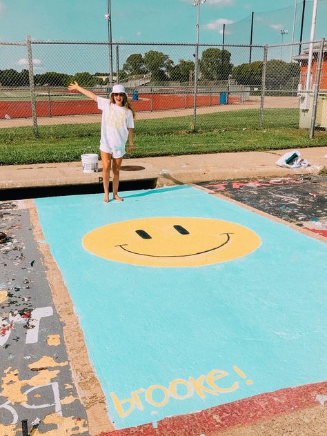 Painting A Parking Spot, How To Paint A Parking Spot, How To Paint A Senior Parking Spot, Smiley Face Parking Spot Painting, Smiley Face Parking Spot, Cute Parking Spots, Simple Painted Parking Spots, Painted Parking Spots Senior Easy, Sr Parking Spot Ideas