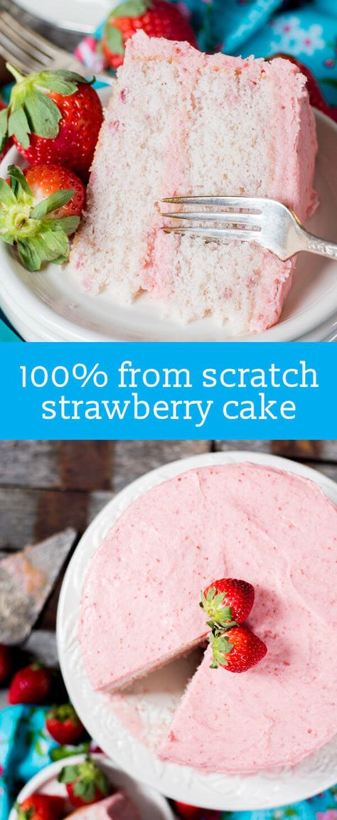 Strawberry Cake Homemade, Homemade Cake Recipe, Strawberry Layer Cakes, Homemade Strawberry Cake, Strawberry Cake Recipe, Homemade Buttercream, Fresh Strawberry Cake, Recipe Strawberry, Cake Homemade