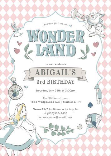 Vintage Birthday Invitations, Alice In Wonderland 1, Alice In Wonderland Invitations, Wonderland Invitation, Alice In Wonderland Tea Party Birthday, Birthday 1st, Onederland Birthday Party, Alice In Wonderland Birthday, Tea Party Invitations