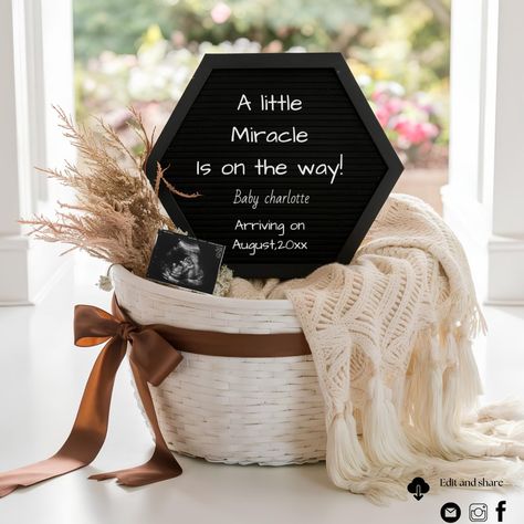 A simple neutral basket pregnancy announcement Pregnancy Announcement Cards, Announcement Cards, Pregnancy Announcement, Created By, Stars