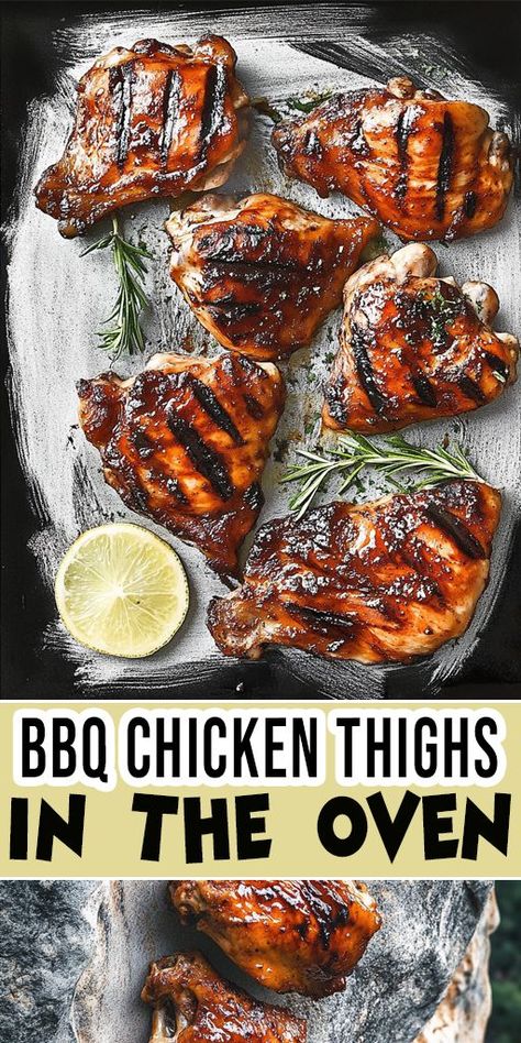 If you love BBQ flavors, these BBQ Chicken Thighs in the Oven are a must-try! 😋 Baked to golden perfection, these thighs are juicy on the inside with crispy edges, making them a hit for any meal. Pair them with a fresh salad or your favorite side dish! 🥗 #BBQChicken #ChickenThighsInTheOven #CrispyChicken #BBQFlavors #DinnerTonight #HealthyCooking #OvenBakedRecipes #DinnerIdeas Bbq Chicken In The Oven Easy, Crispy Oven Chicken Thighs, Baking Chicken Thighs In Oven, Bbq Chicken Oven Baked, Bake Chicken Thighs In Oven, Bbq Chicken Thighs In Oven, Bbq Chicken In Oven, Oven Bbq Chicken Thighs, Barbecue Chicken In The Oven