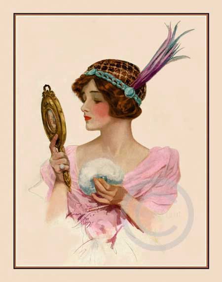 Beautiful Art Nouveau Lady Print, 1913 Holding A Mirror, Harrison Fisher, Dress Posing, Vintage Foto's, Floral Chair, Seni Vintage, Paris Style, Fotografi Vintage, Landscape Designs