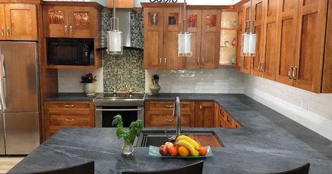 Why Soapstone Is Ideal For Kitchen Countertops And Sinks Soapstone Countertops Kitchen, Modern Countertops, Soapstone Kitchen, Soapstone Counters, Kitchen Surface, Fitted Kitchens, Soapstone Countertops, Kitchen Surfaces, Granite Countertops Kitchen