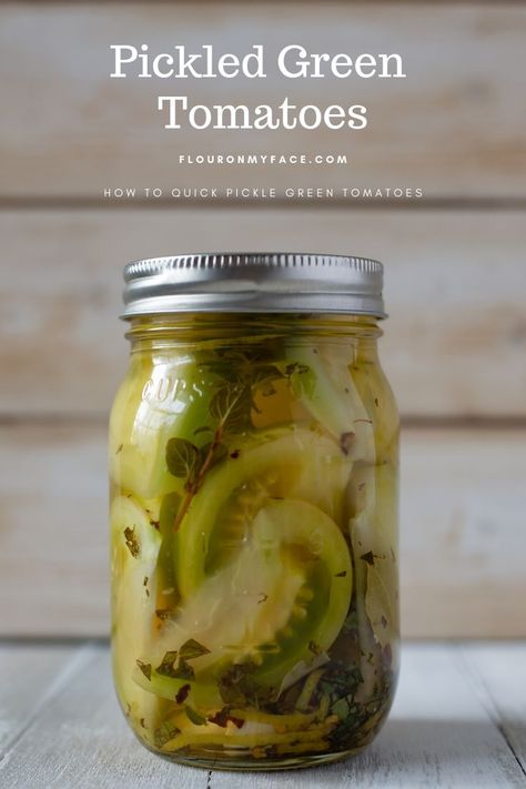 Quick Pickled Green Tomatoes Recipe is a great way to preserve green tomatoes. Pickled Tomatoes are infused with the flavors of Mediterranean herbs. #pickles #tomato #tomatoes #pickledgreentomatoes #canning #preserving #foodpreservation Picked Green Tomatoes, Pickled Green Tomatoes Recipe, Mediterranean Herbs, Garlic Dill Pickles, Quick Pickle, Pickled Green Tomatoes, Pickled Tomatoes, Red Onion Recipes, Preserving Recipes