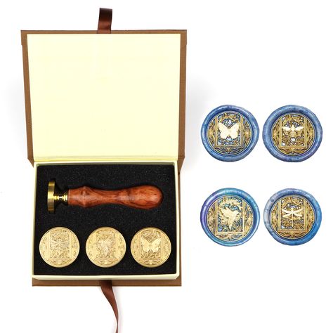 PRICES MAY VARY. [Product Contains] Wax seal stamp kit includes 1*Gift box, 1*Wooden Hilt, 4 * Starry Sky Animal Series Wax seal stamps (Starry Hummingbird,utterfly,Dragonfly,Bee). [Removable Stamp] The wax seal stamp is Easy to Change and Install. Wax seal stamp kit Material: Brass head and Rosewood Handle. [Widely Applications] Seal can be widely used for banking, insurance, legal, Letter confidentiality, anti-counterfeiting packaging, gifts, crafts, invitations, wine bottle packaging, invitat Wine Bottle Packaging, Packaging Gifts, Wax Stamp Kit, Legal Letter, Wax Seal Stamp Kit, Bottle Packaging, Wax Stamp, Wax Seal Stamp, Seal Stamp