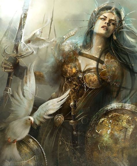 Ekecheiria - the spirit of truce, armistice, and the cessation of all hostilities; honoured at Olympia; closely related to the goddess Eirene (Peace) Eve Ventrue, Game Pics, Conceptual Artist, Fantasy Warrior, Arte Fantasy, Gods And Goddesses, Fantasy Artwork, Fantasy World, 그림 그리기