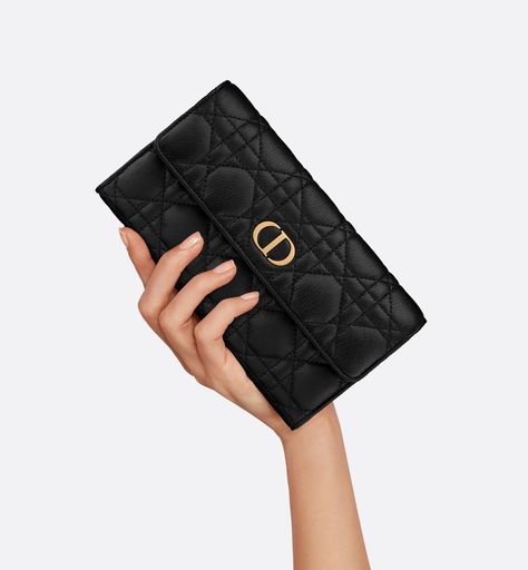 Dior Caro Long Flap Wallet Black Supple Cannage Calfskin | DIOR Luxury Wallet Women, Christian Dior Wallet, Dior Caro, Bible Bag, Handbag Collection, Christian Dior Couture, Dior Couture, Luxury Wallet, Dior Wallet