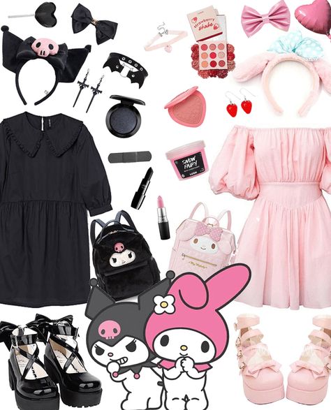 Kuromi & My Melody Outfit | ShopLook Kuromi Aesthetic Outfit, Sanriocore Outfits, Kuromi Cosplay, My Melody Outfit, Kuromi Outfit, Kuromi Clothes, Sanrio Outfits, Aesthetic Sanrio, Sanrio Clothes