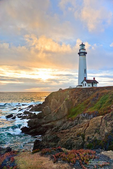 Pigeon Point Lighthouse Lighthouses Photography, Lighthouse Photos, Lighthouse Painting, Lighthouse Pictures, Places In California, Lighthouse Art, California Sunset, Beautiful Lighthouse, Light House