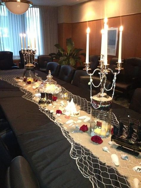 pirate wedding reception decorations | Uploaded to Pinterest Pirate Wedding Decorations, Pirate Themed Graduation Party, Classy Pirate Wedding, Pirate Wedding Theme Decor, Classy Pirate Decor, Pirate Theme Centerpieces, Pirate Theme Quinceanera, Pirate Themed Wedding Decor, Pirate Table Decor