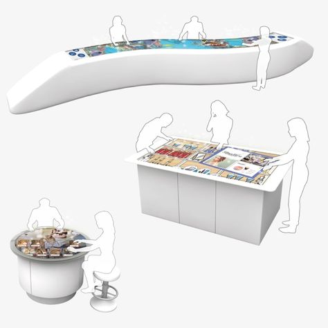 Round interactive Multi Touch Screen Tables & Walls Interactive Table Exhibition, Interactive Classroom Design, Interactive Booth, Touch Screen Table, Interactive Screen, Interactive Exhibit, Pastel Interior Design, Bar Counters, Interactive Table