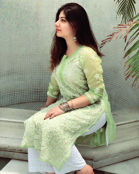 Image may contain: 1 person, sitting Chinkari Embroidery Kurta, Indian Designer Suits, Designer Kurti Patterns, Salwar Designs, Kurti Designs Latest, Long Kurti Designs, Trendy Dress Outfits, Kurti Designs Party Wear, Kurta Designs Women