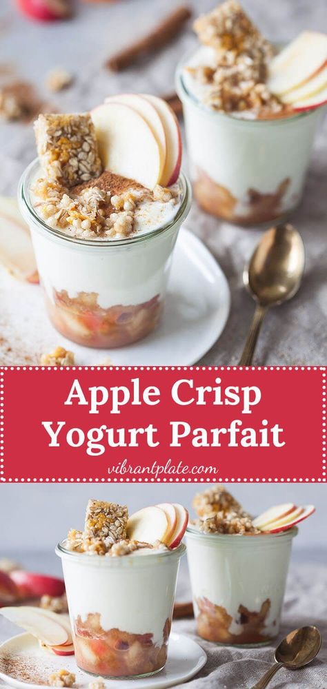 Brunch Friendsgiving, Fancy Breakfast Ideas, Apples Breakfast, Yogurt Parfait Cups, Healthy Yogurt Parfait, Apple Crisp Recipe Healthy, Healthy Parfait, Vegan Pies, Yogurt Parfait Recipe