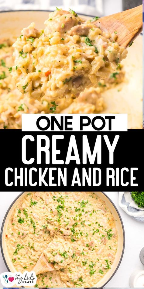 Creamy Garlic Chicken Rice, Chicken And Rice Parmesan, Creamy Chicken Recipes Oven, Creamy Chicken Flavored Rice, On My Kids Plate Recipes, Creamy White Rice, Alfredo Chicken And Rice, Creamy Sauce For Chicken And Rice, Cheap Chicken Dinners For A Family