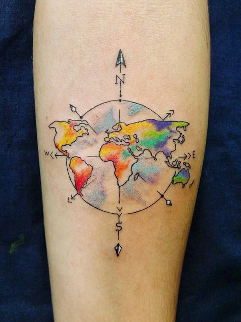 Earth Tattoo Color, Small Earth Tattoo, New Beginning Tattoo, Globe Tattoos, Earth Tattoo, Tattoo Color, Color Tattoo, Small Tattoos, Tattoo Ideas