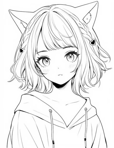 Cat Drawing Lineart, Cat Anime Drawing, Cat Ears Drawing, Animation Prompts, Cat Girl Drawing, Olivia Drawing, A Drawing Of A Girl, Werewolf Ears, Book Cover Art Design