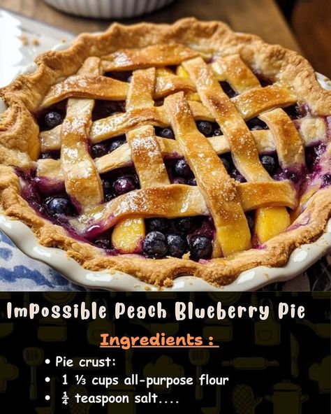 Ingredients: For the Pie Crust: 1 ⅓ cups all-purpose flour ¼ teaspoon salt 2 teaspoons sugar... Blueberry Peach Pie, Peach Blueberry Pie, Cherries Salad, Peach Pie Recipes, Peach Blueberry, Peanut Butter Blossoms, Peach Pie, Blueberry Recipes, Flaky Crust