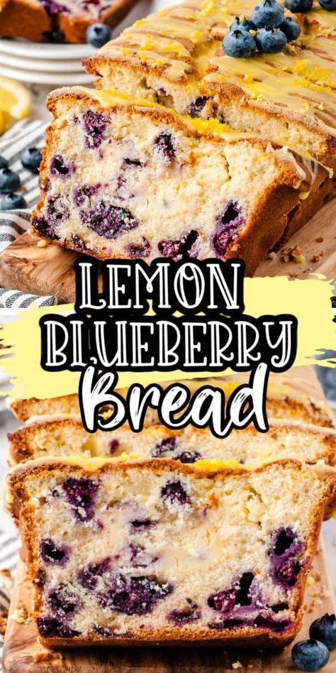 Our Lemon Blueberry Bread is the best quick bread recipe! Use fresh blueberries and lemon juice and zest for a tasty dessert, topped with a zesty lemon glaze it is so delicious! (Uses boxed cake mix - so easy!) Easy Blueberry Bread, Blueberry Lemon Bread, Blueberry Quick Bread, Blueberry Bread Recipe, Lemon Blueberry Loaf, Bread For Breakfast, Baked Doughnuts, Lemon Blueberry Bread, Citrus Recipes