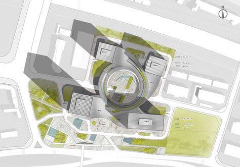 "Fangda Business Headquarters" Winning Entry / Huasen Architects | ArchDaily Office Tower, Site Plans, Glass And Aluminium, Master Plan, Site Plan, Urban Planning, Architecture Plan, Architect Design, Office Building