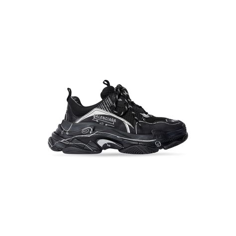 Balenciaga Triple S Black, Black Sketch, Save Outfits, Balenciaga Sneakers, Shoes Platform, Balenciaga Triple S, Embossed Logo, Sneakers Black, The Star