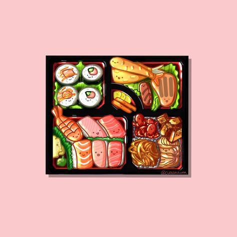 Bento Art Drawing, Bento Box Illustration Art, Bento Box Illustration, Bento Box Drawing, Bento Drawing, Bento Illustration, Bento Box Art, Sushi Drawing, Lunchbox Design