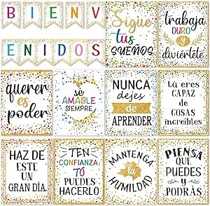 21 Pieces Bienvenidos Inspirational Spanish Posters Confetti Spanish Motivational Posters Spanish Classroom Bulletin Board Set for Kid Classroom Office Bedroom Wall Art Decor Spanish Classroom Bulletin Boards, Student Work Bulletin Board, Work Bulletin Boards, Classroom Bulletin Board, Spanish Posters, Bulletin Board Sets, Classroom Bulletin Boards, Kids Classroom, Spanish Classroom