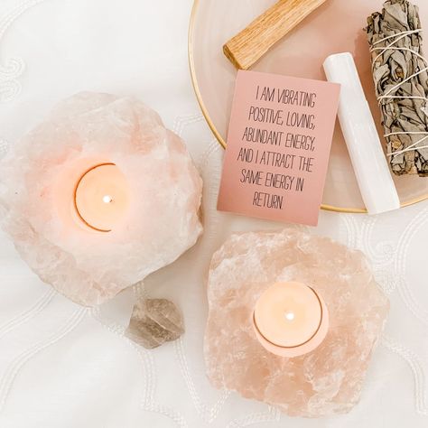 Rose Quartz Decor, Rose Quartz Candle Holder, Rose Quartz Candle, Quartz Candle, Quartz Candle Holder, Maternity Yoga, Crystal Room Decor, Spiritual Altar, Reiki Room